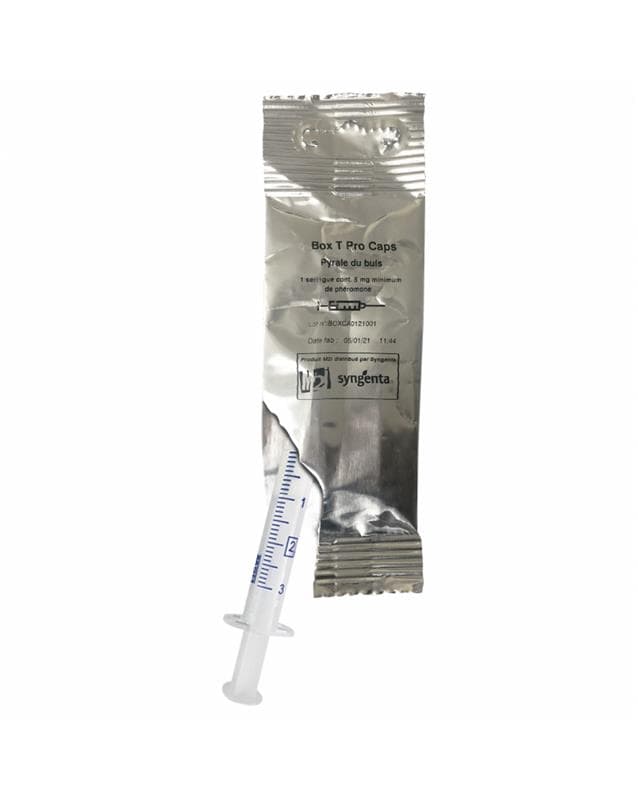 Sachet et seringue de phéromones Syngenta Box T Pro Caps pour monitoring pyrale du buis