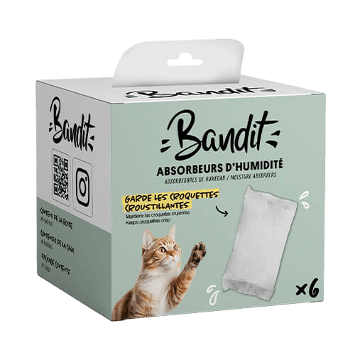 Boîte de 6 absorbeurs d'humidité Bandit pour conserver croquettes chat et chien croustillantes