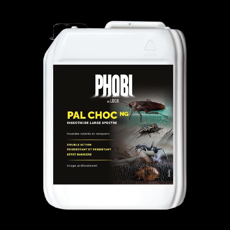 Bidon de 10L PHOBI PAL Choc, insecticide professionnel prêt à l'emploi pour insectes rampants et volants, double action foudroyante et persistante.
