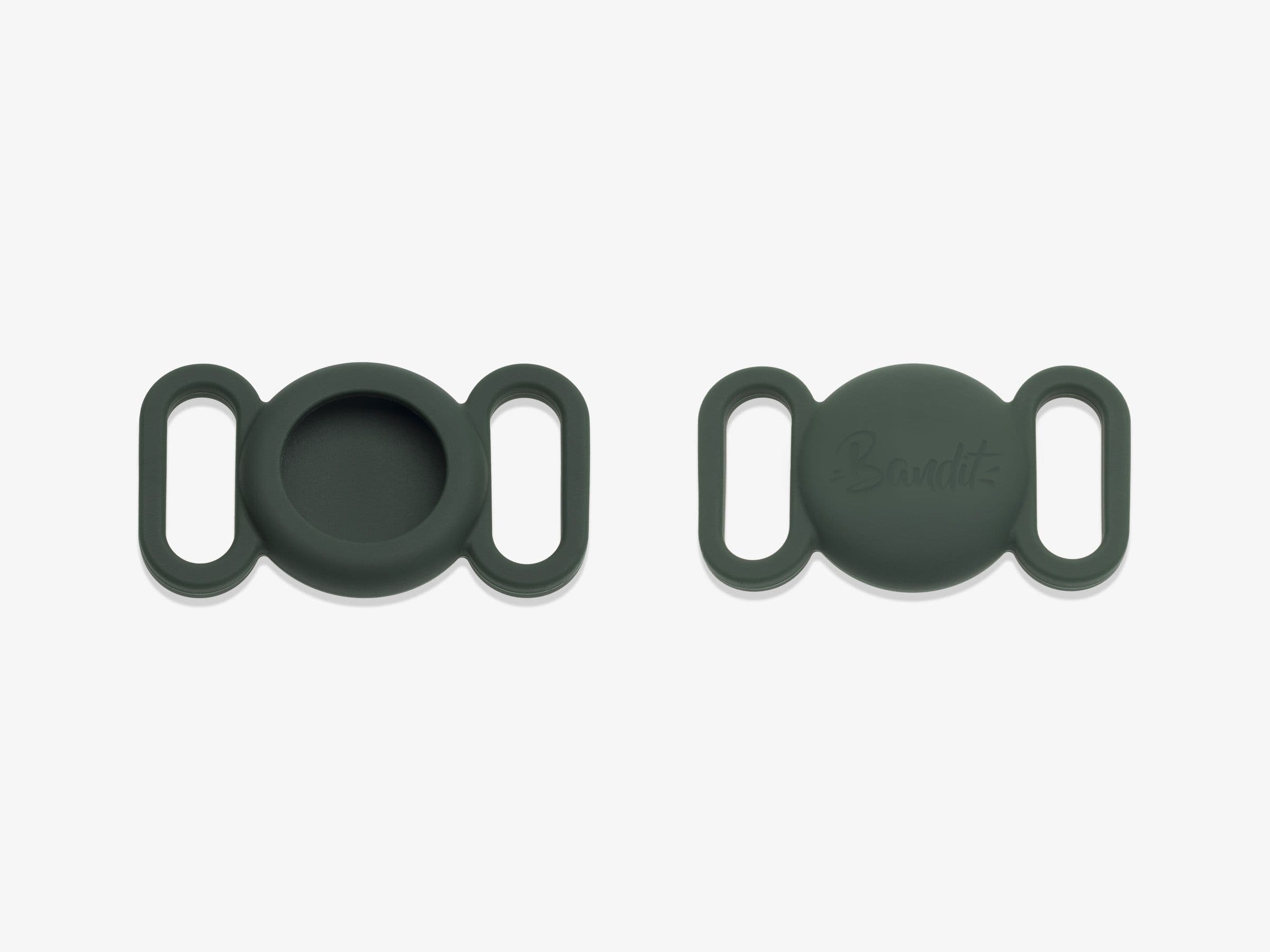Étui protection silicone AirTag vert foncé Bandit pour collier chien et chat