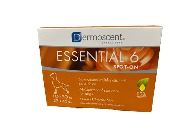 Boîte Dermoscent Essential 6 spot-on chien 10-20kg soin peau naturel.