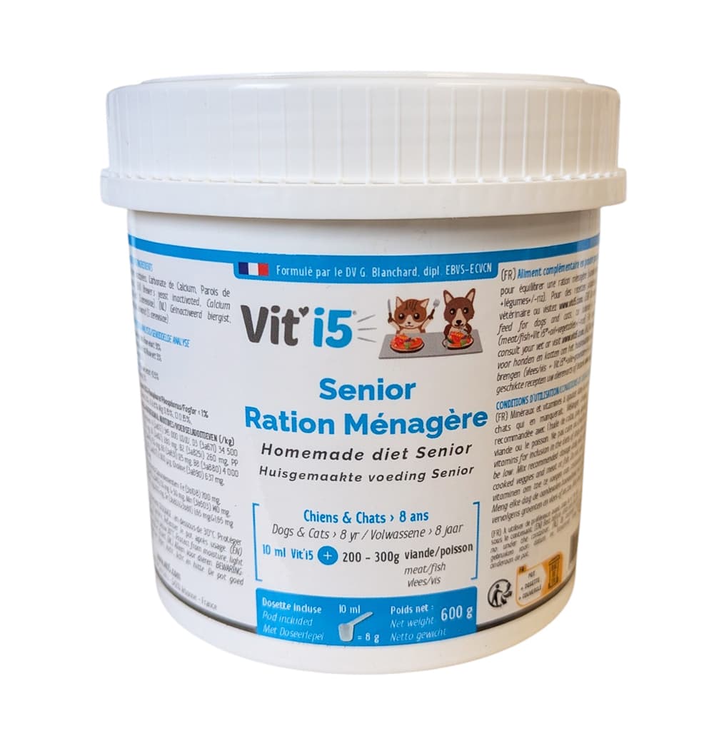 Vit’i5 Bleu 600 g Osalia – complément minéral et vitaminé pour chien et chat nourris à la ration ménagère.