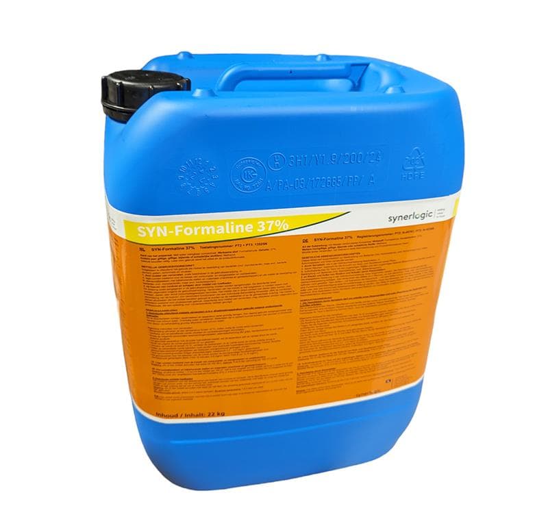 Bidon bleu Formol 37% 22kg biocide désinfection élevage Stockmeier Synerlogic.