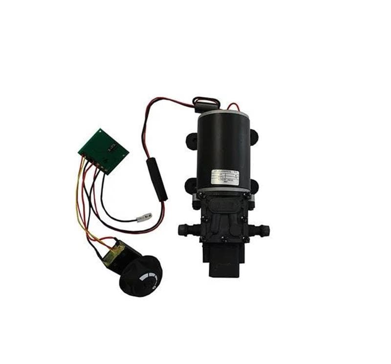 Pompe à membrane 12V Prosprayer avec variateur de débit électronique et molette de réglage.