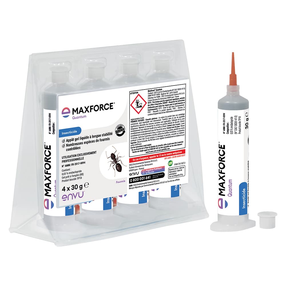 Pack professionnel de 4 cartouches de 30g de gel insecticide Maxforce Quantum ENVU, appât gel liquide pour le contrôle des fourmis pharaons, noires et d'Argentine