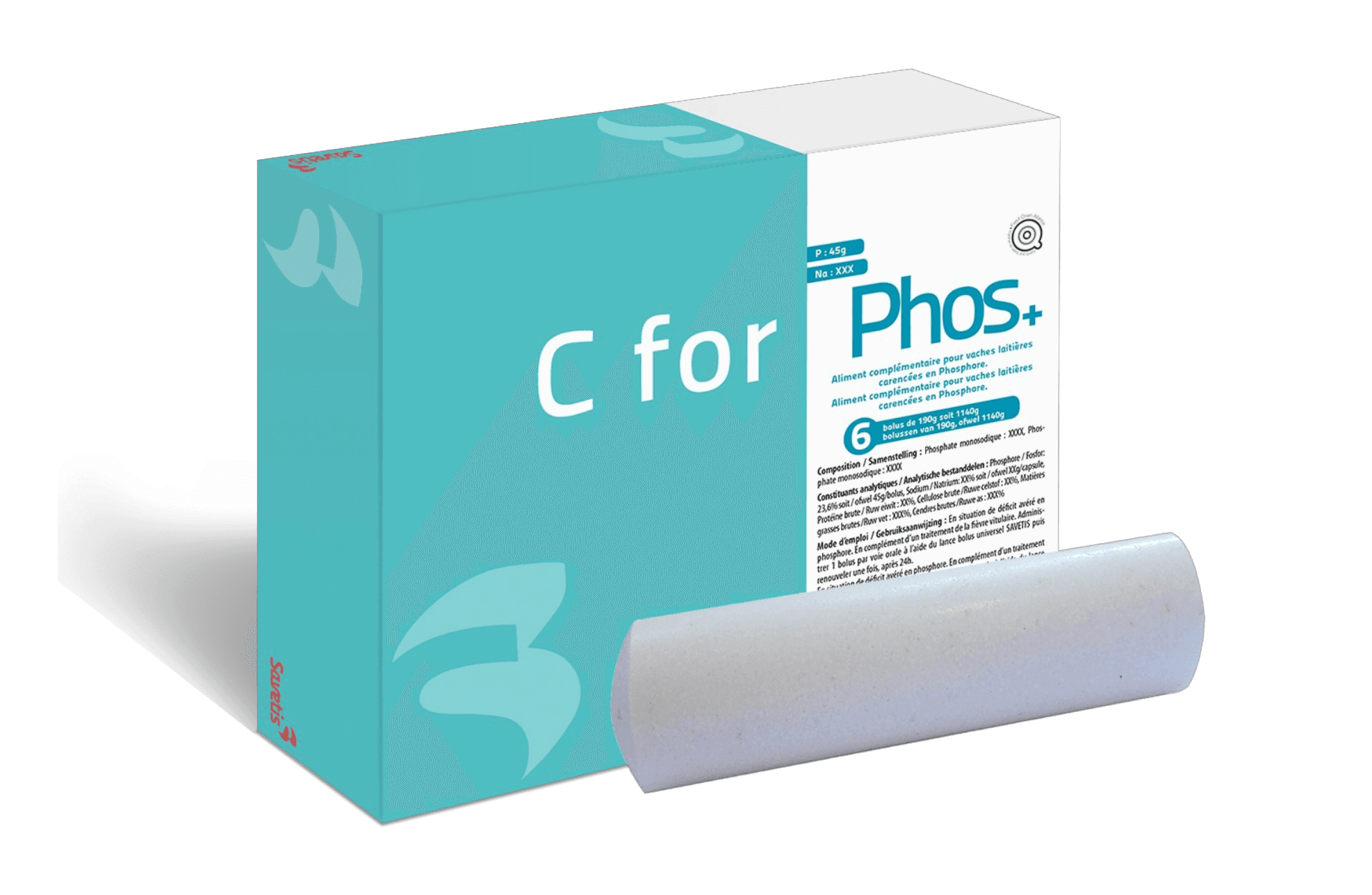 Boîte C for Phos + Savetis, bolus d'apport en phosphore pour vache laitière