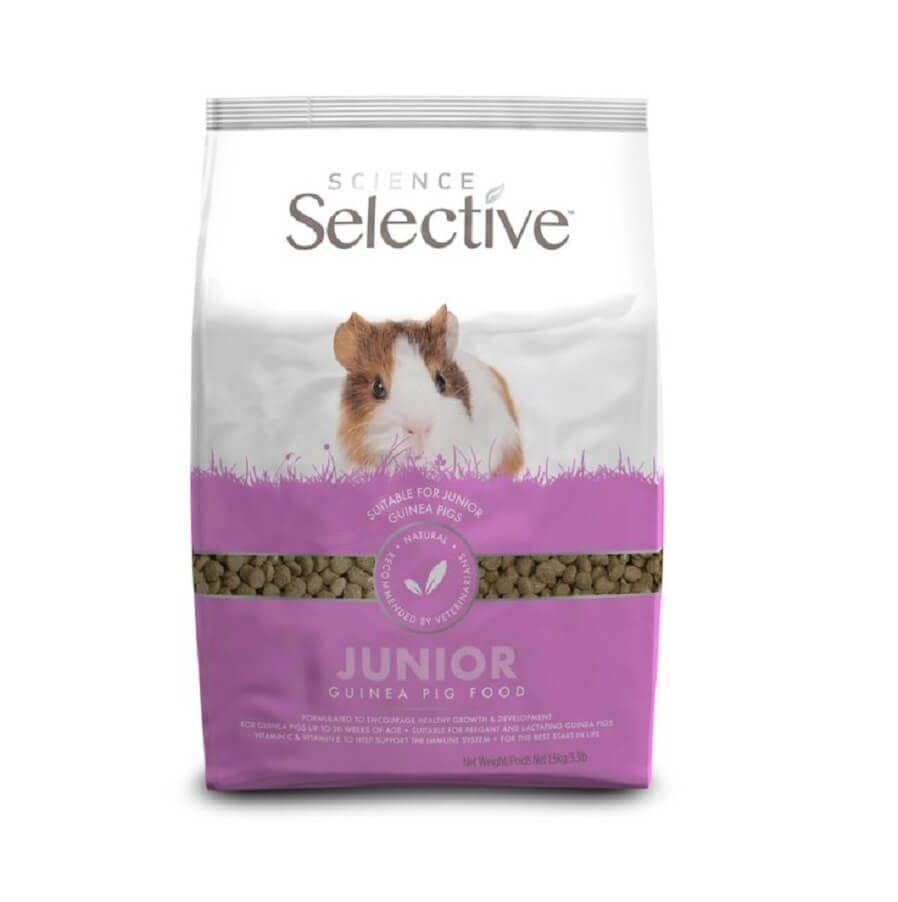 Sachet de 1,5 kg d'extrudés Supreme Science Selective Cochon d'Inde Junior avec visuel de bébés cobayes.