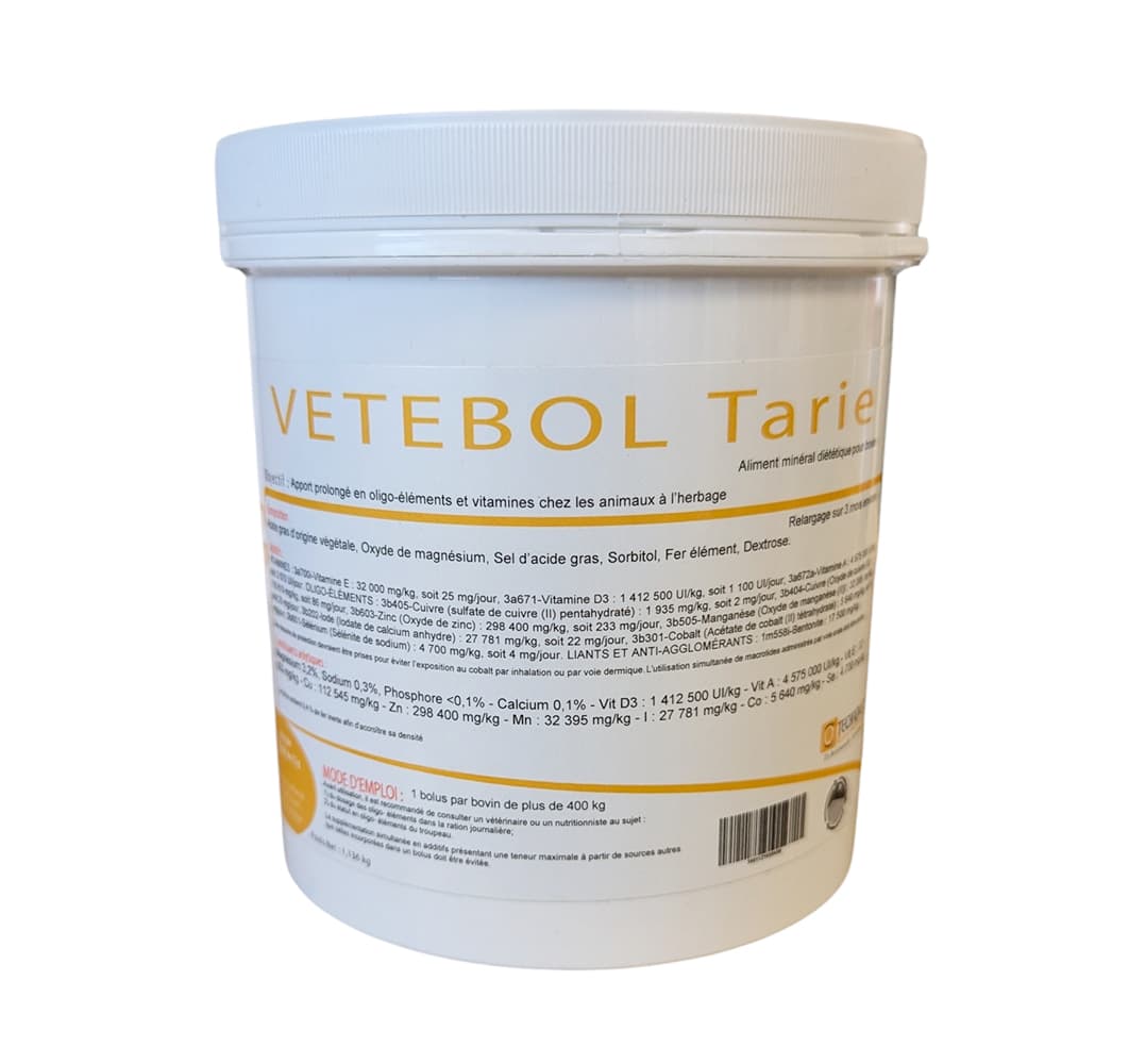 Seau VETEBOL Tarie Vetinet bolus oligo-éléments vache préparation vêlage et reproduction