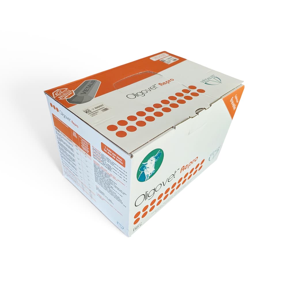 Boîte de 50 bolus Oligovet Reproduction Vétalis, complément minéral fertilité 56 jours pour vaches >400kg.