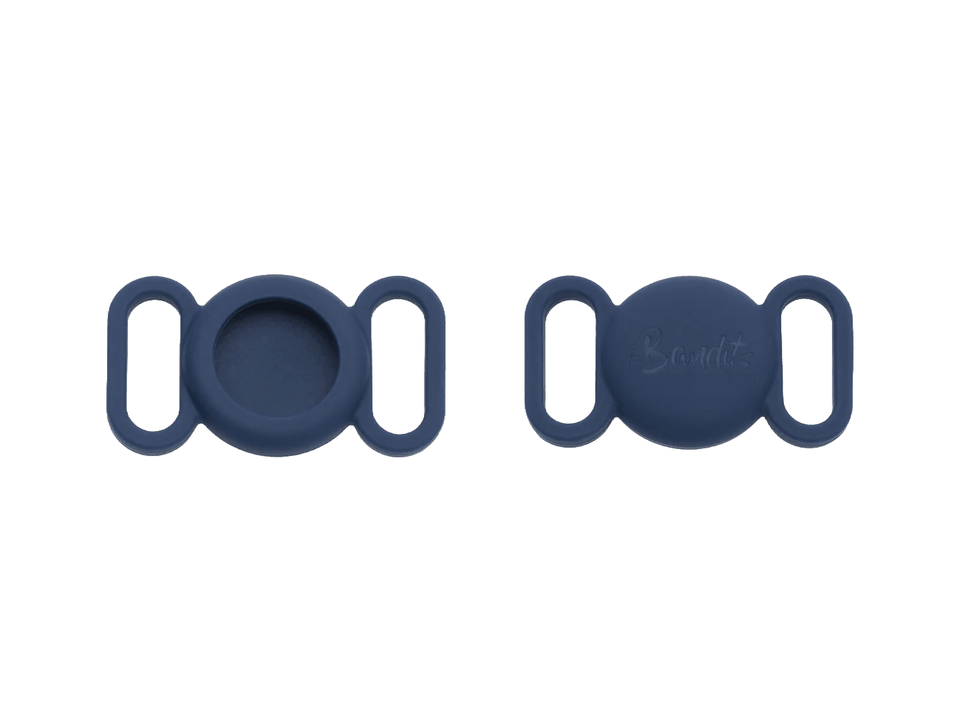 Étui protection AirTag silicone bleu marine pour collier chien chat.