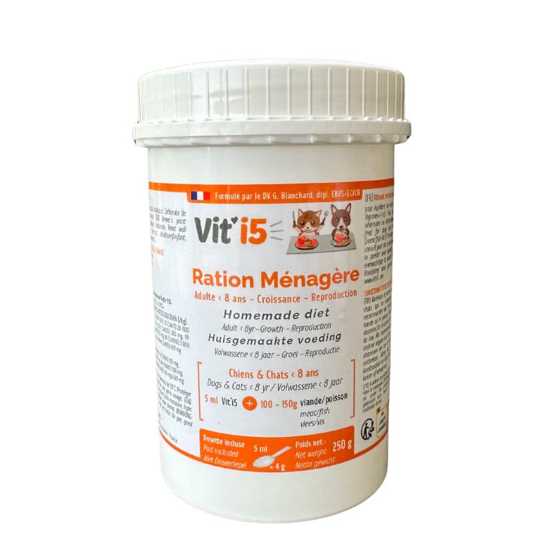 Vit’i5 Orange 250 g Osalia – complément minéral et vitaminé pour chien et chat nourris à la ration ménagère crue.