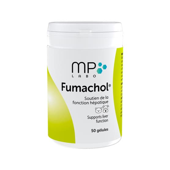 Pot de Fumachol MP Labo 50 gélules pour chien et chat, soutien de la fonction hépatique et détoxification du foie.