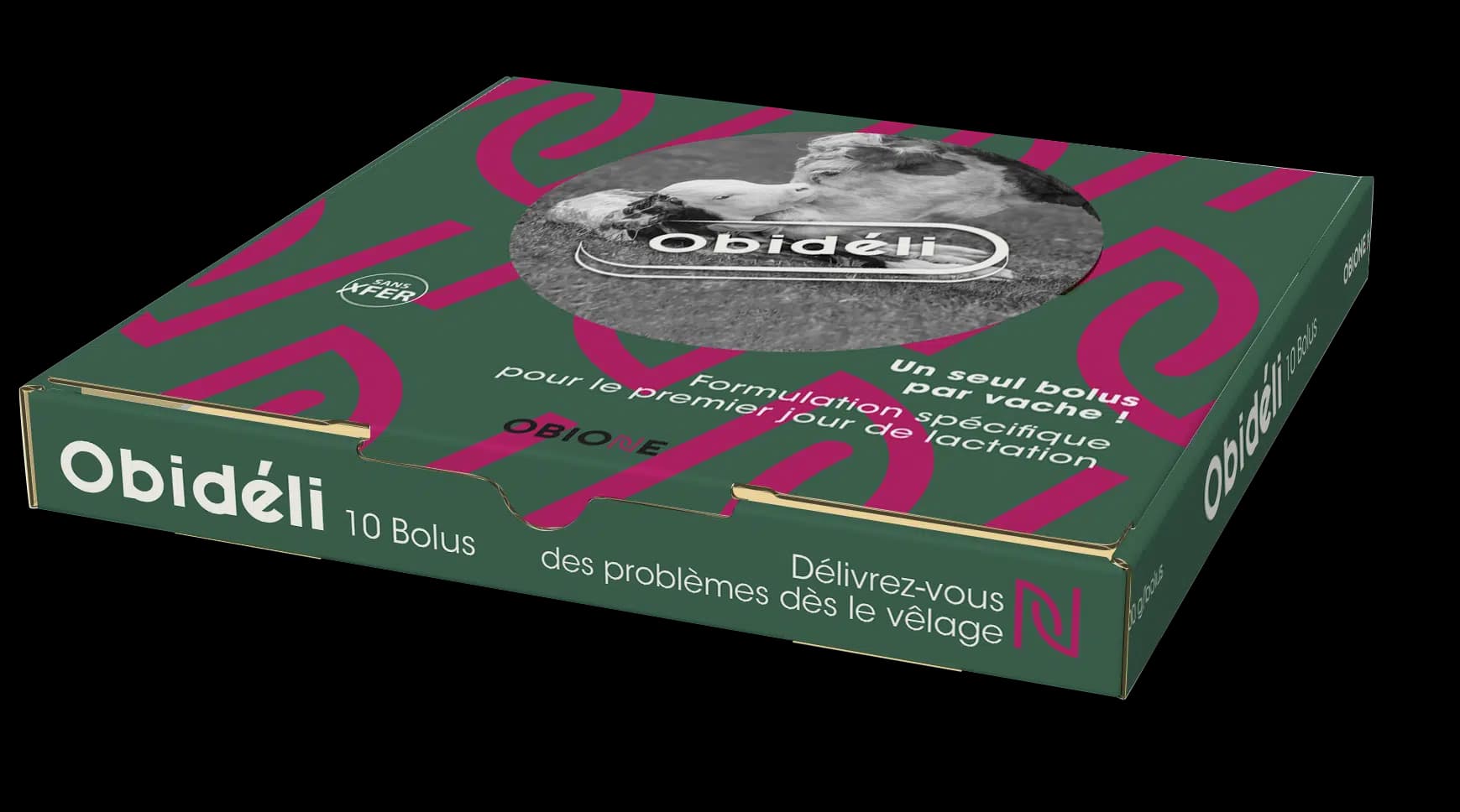 Boîte de 10 bolus Obidéli Obione, aide à la délivrance vache sans fer.
