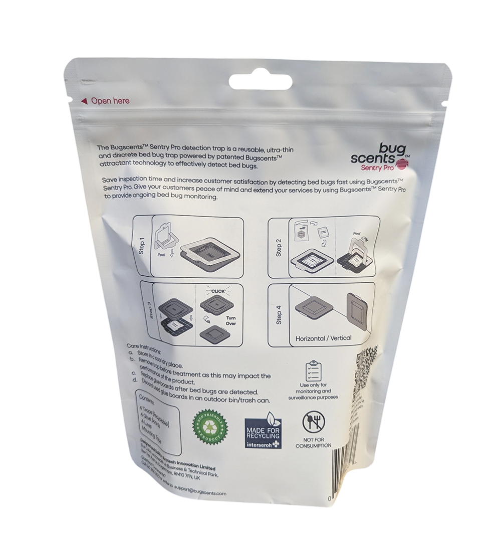 Pack de 4 pièges de détection BugScents Sentry Pro pour punaises de lit avec leurre 3 mois.