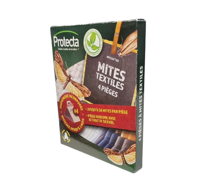 Pack de 4 pièges à mites textiles Protecta inodores avec phéromone incorporée.