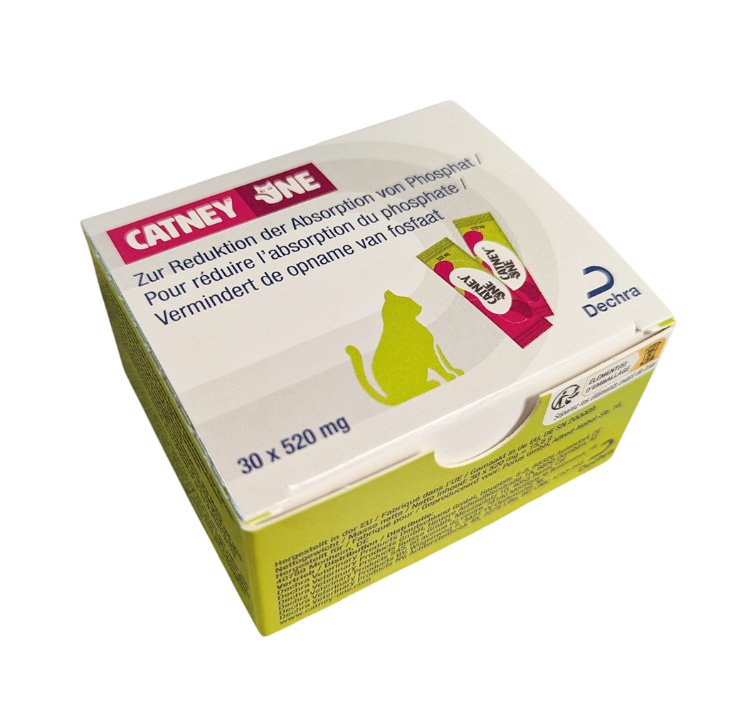 Boîte de Catney One Powder Chat Dechra 30 sachets fixateur de phosphate rénal.– Réduction de l’absorption du phosphate