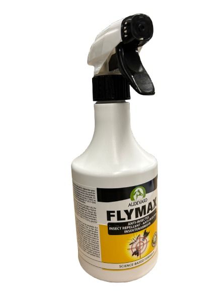 Flacon pulvérisateur blanc de 400 ml de protection anti-insectes Flymax Audevard pour chevaux avec pistolet noir et blanc.