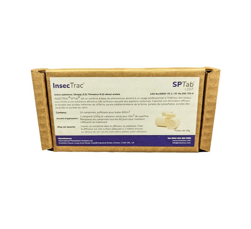 Boîte de 24 tablettes phéromones INSECTRA SPTab pour confusion sexuelle mites alimentaires.