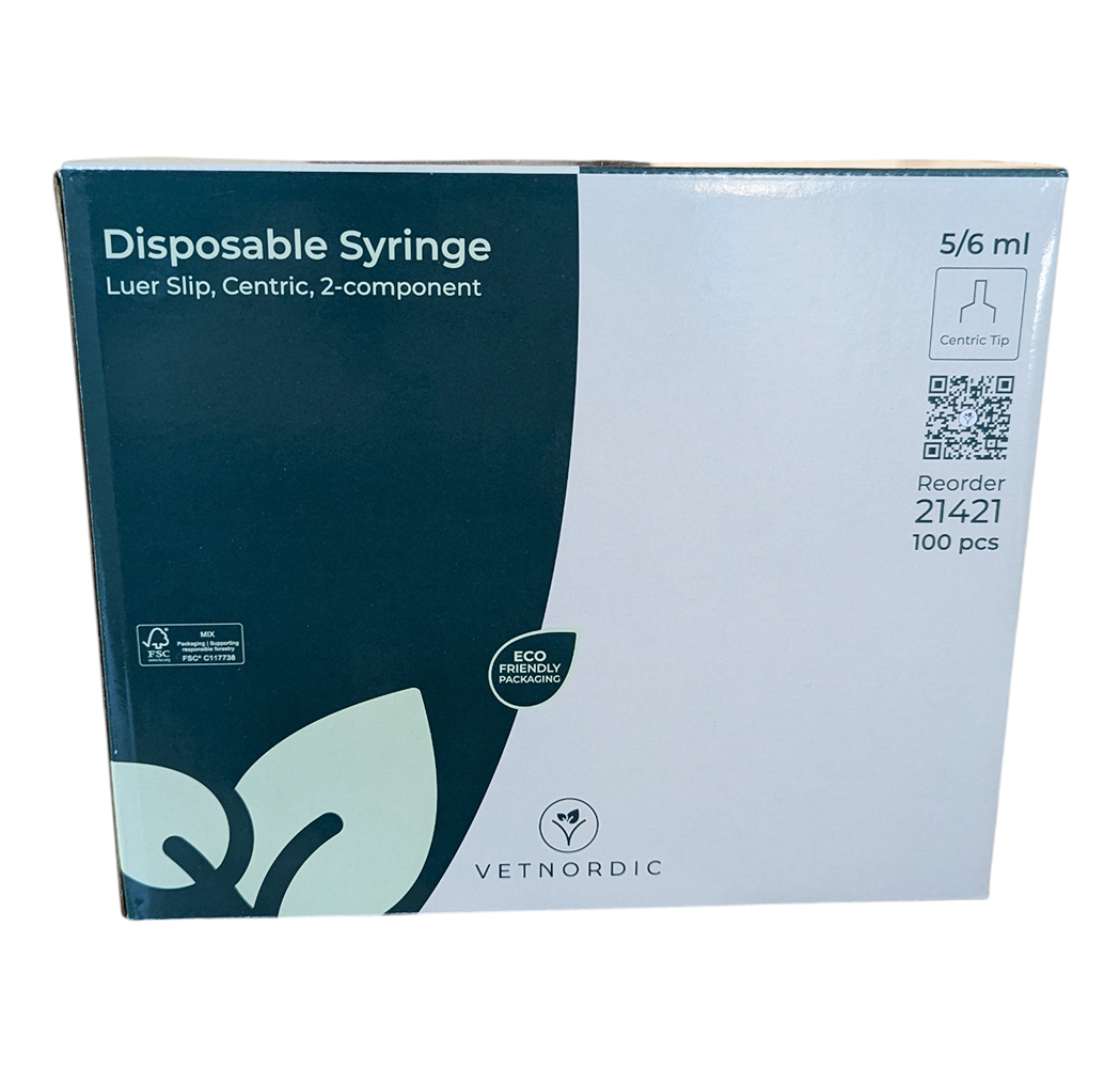 Boîte de 100 seringues vétérinaires 5-6 ml VetNordic 2 composants sans joint caoutchouc.