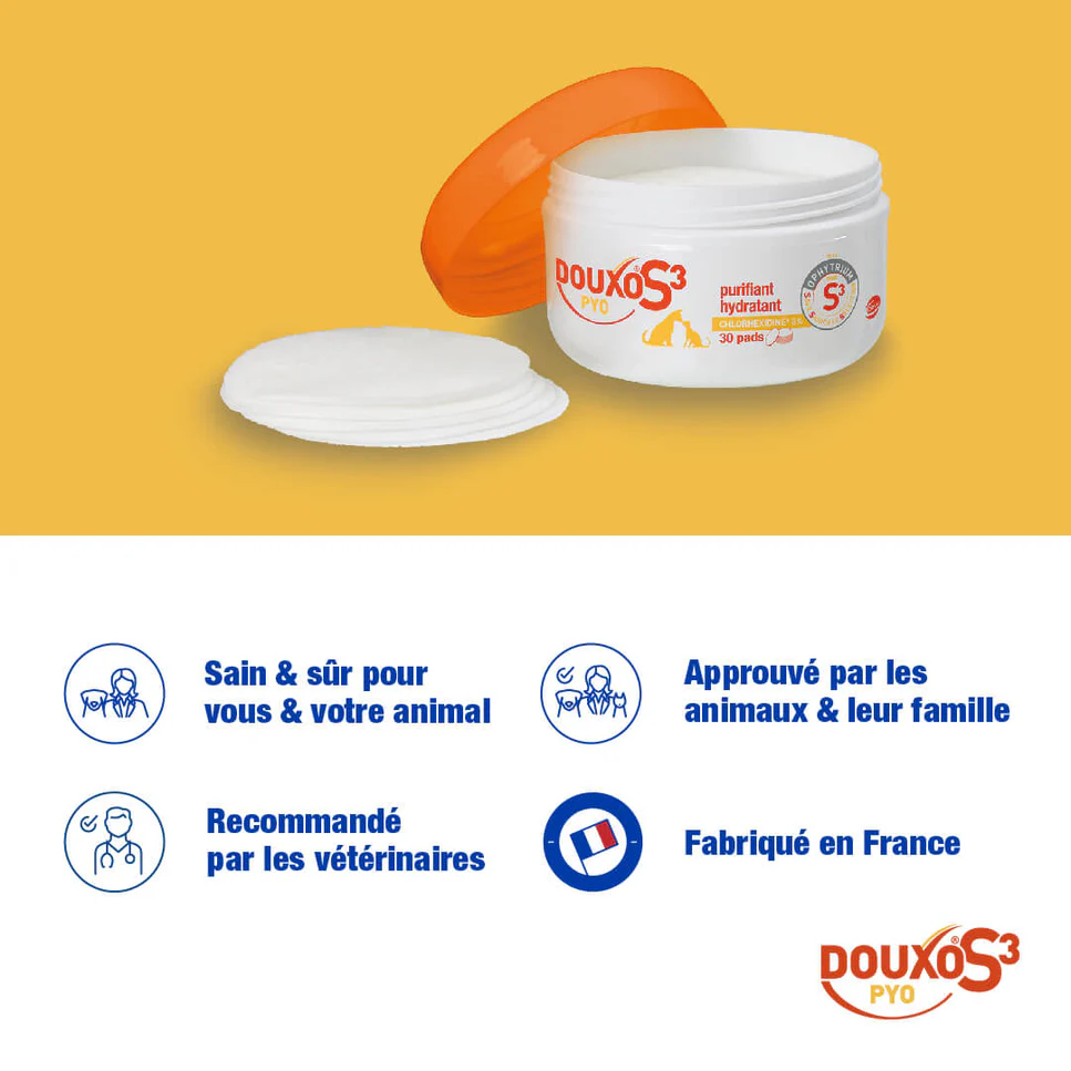 Douxo S3 Pyo Pads – lingettes antiseptiques chien chat