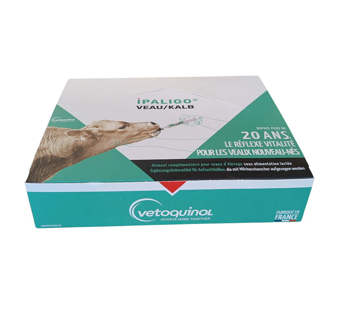 Présentoir de 16 seringues IPALIGO Veau, aliment complémentaire vitalité Vetoquinol.