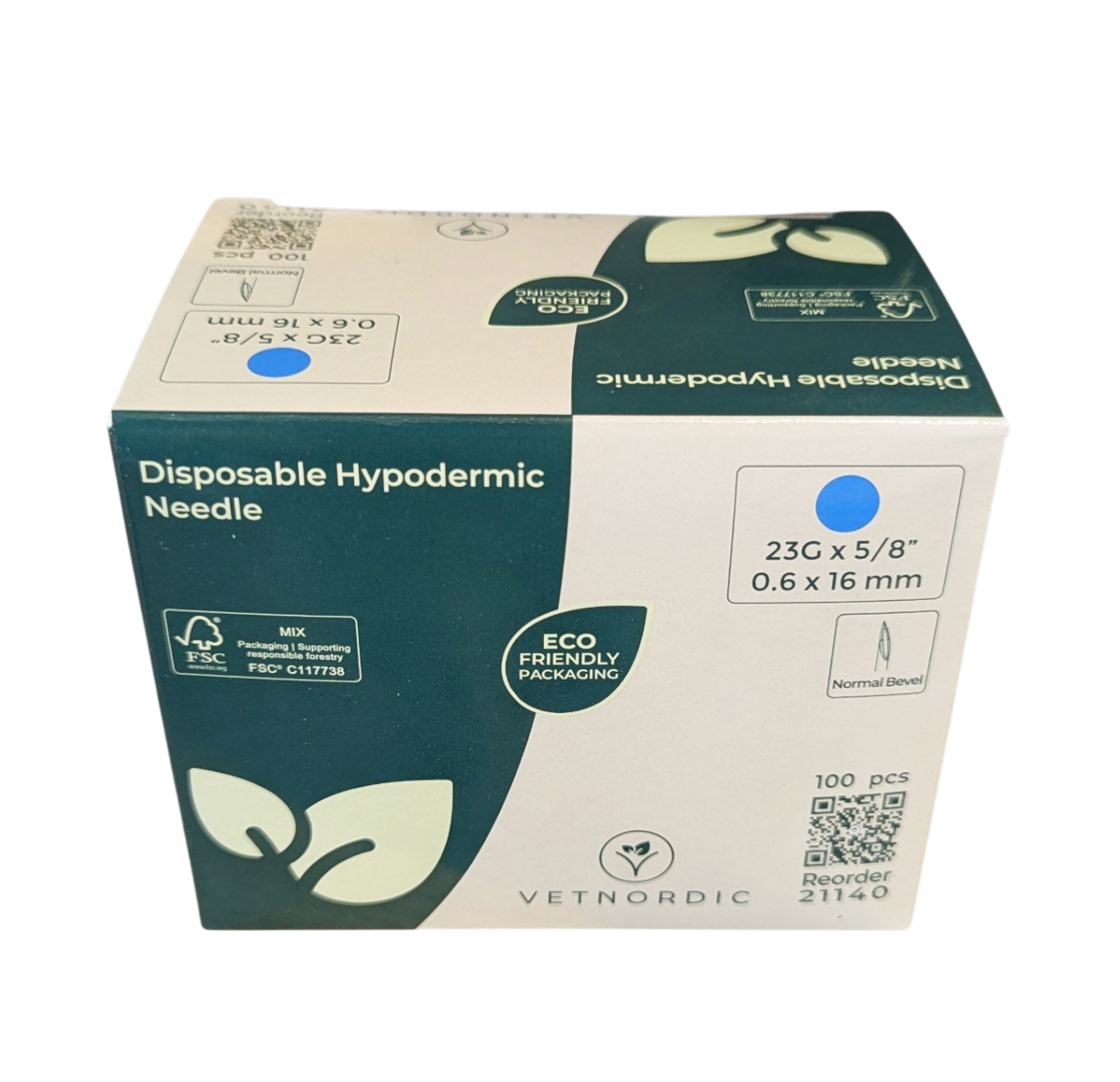 Boîte de 100 aiguilles hypodermiques VetNordic 23G Bleue 16mm, pour chatons et NAC.