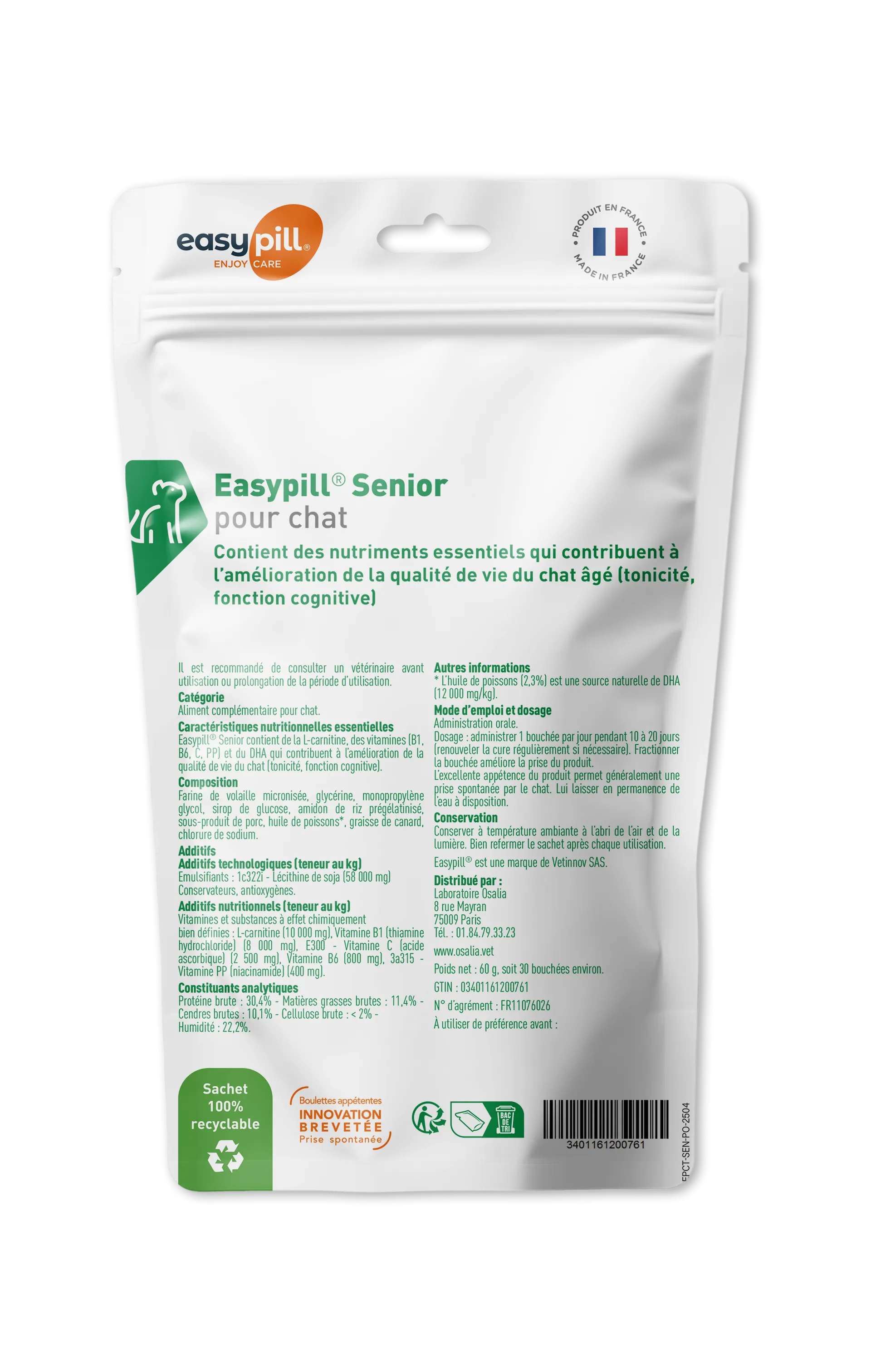 achet Easypill Senior Chat Osalia 30 bouchées vitalité cerveau