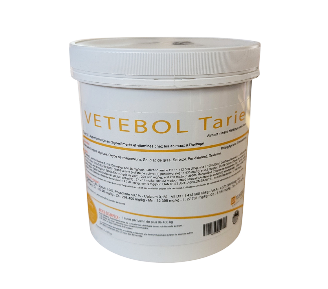 Seau VETEBOL Tarie Vetinet bolus oligo-éléments vache préparation vêlage et reproduction
