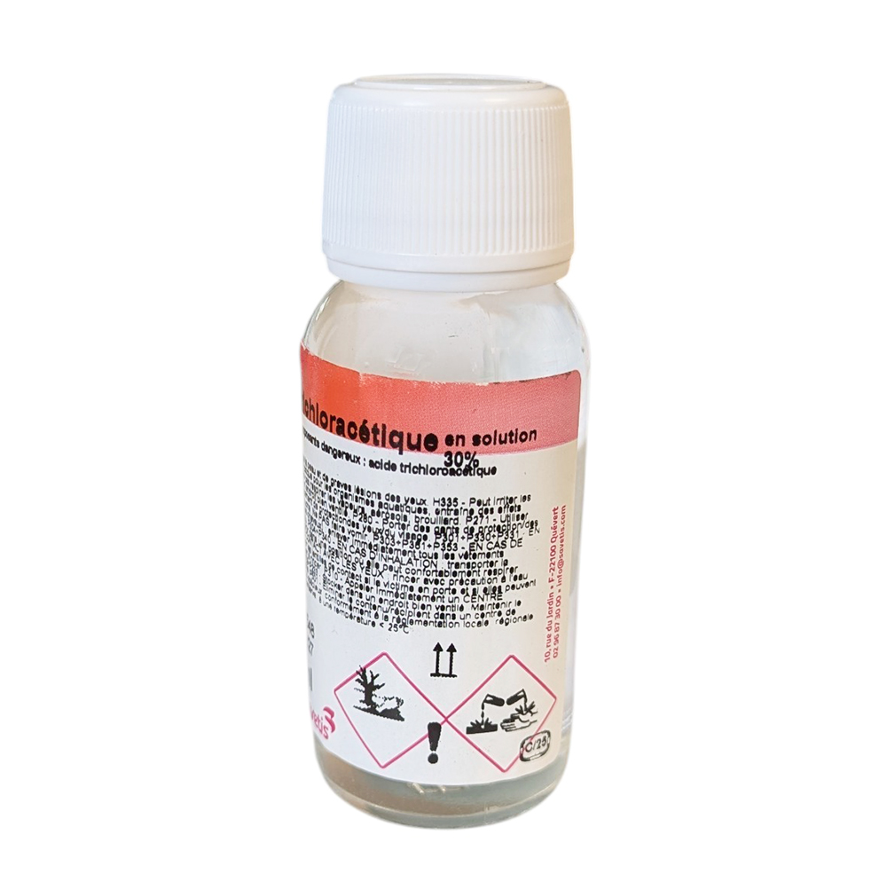 Flacon Acide Trichloracétique 30% solution 60ml cautérisation vétérinaire et verrues