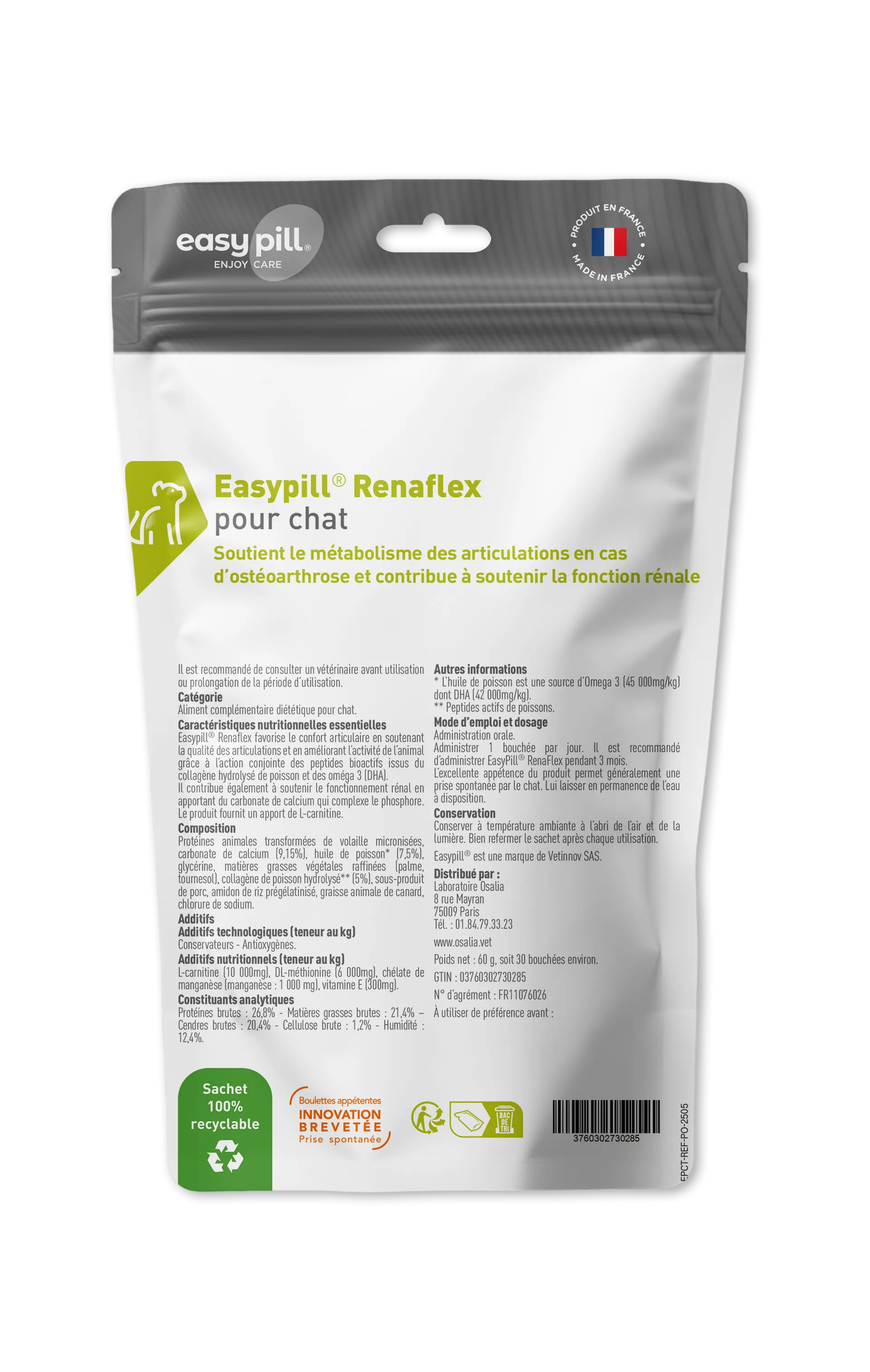 Sachet Easypill Renaflex Chat Osalia 30 bouchées arthrose et insuffisance rénale