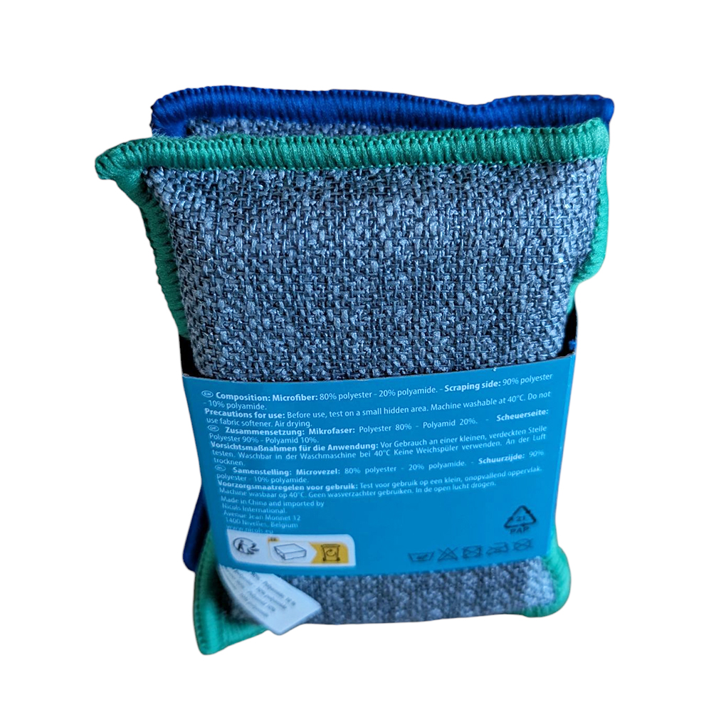 Lot de 2 éponges lavables microfibre double face Nicols réutilisables