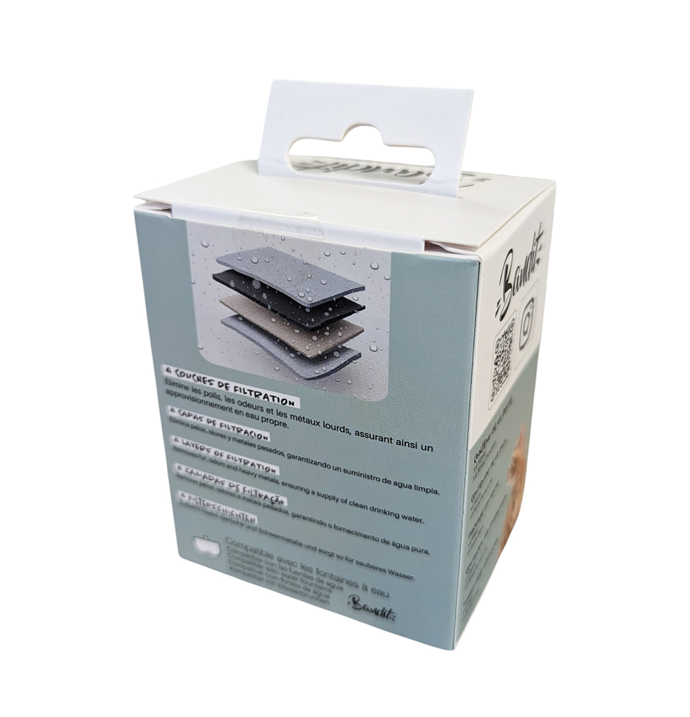 Boîte de 4 filtres de rechange pour fontaine à eau Bandit purification eau chat