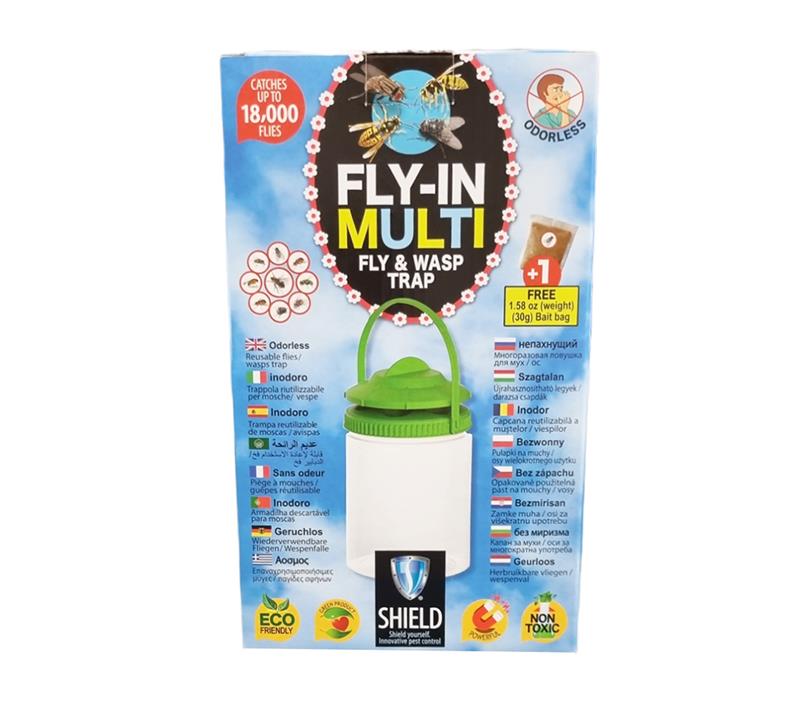 Piège à mouches et guêpes Fly-In MULTI Shield réutilisable et inodore pour jardin.