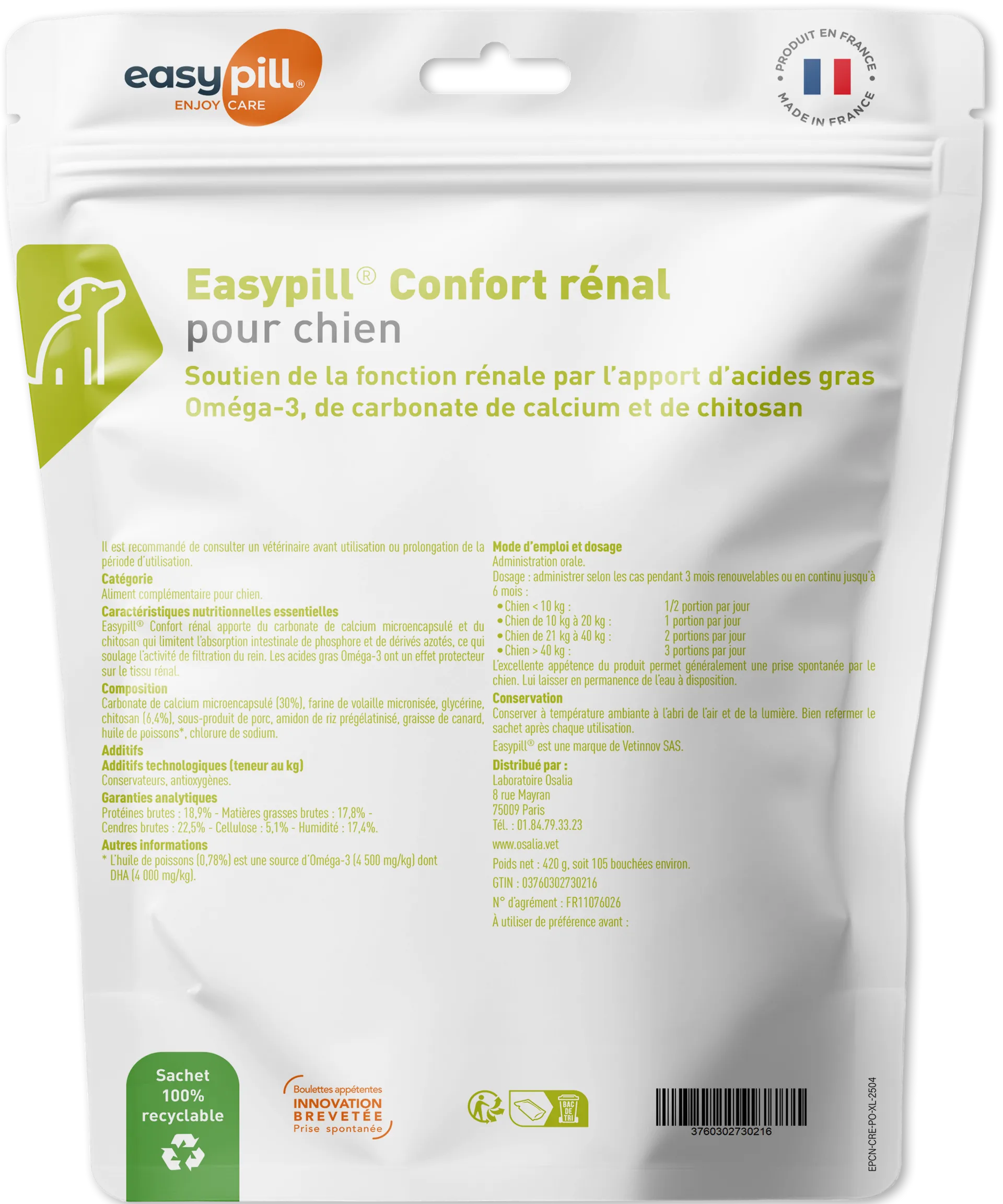 achet Easypill Confort Rénal Chien Osalia 105 bouchées insuffisance rénale