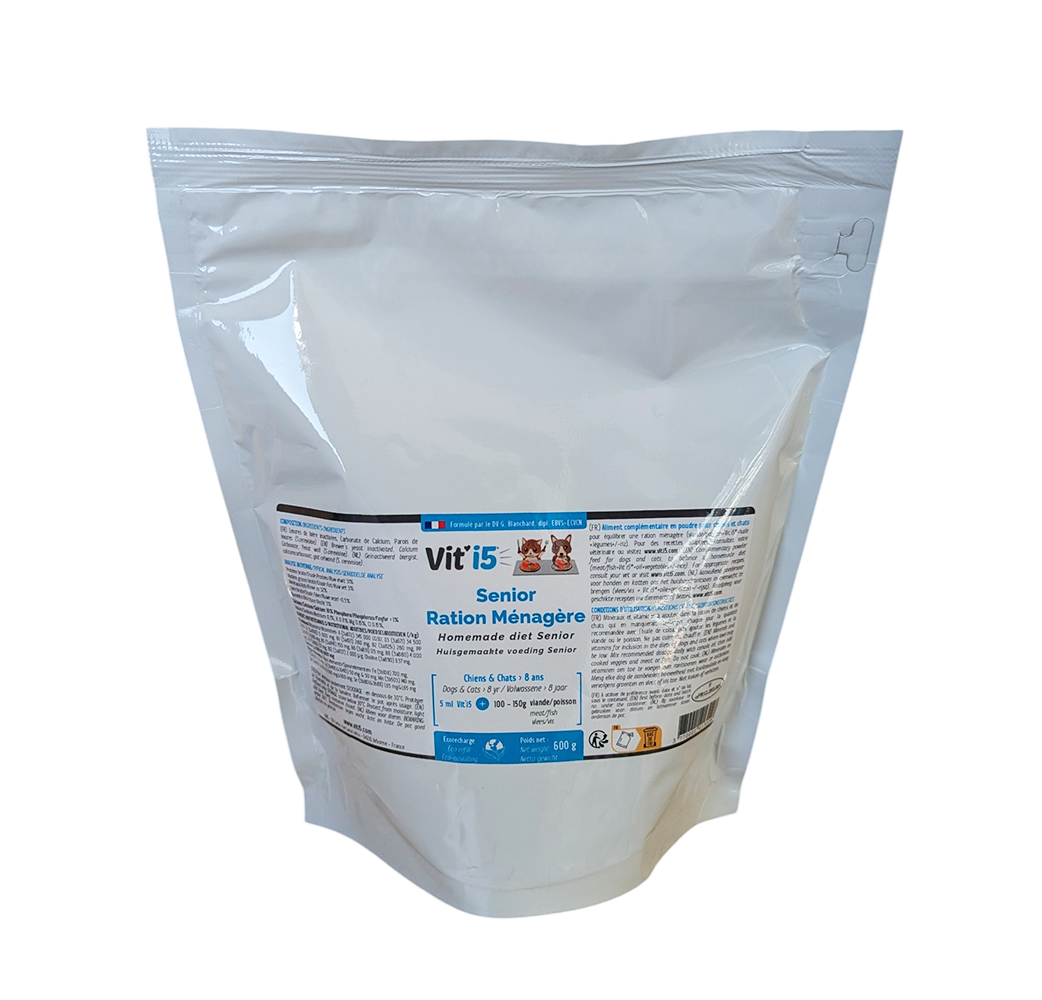 Vit’i5 Bleu Eco-Recharge 600 g Osalia – complément minéral et vitaminé pour chien et chat nourris à la ration ménagère.