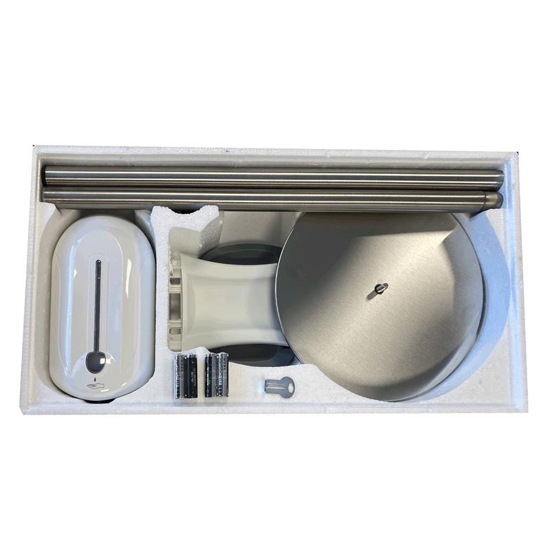 Station de désinfection mobile avec distributeur automatique 1100 ml sur pied et récupérateur.