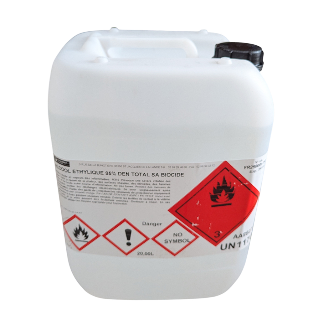 Bidon 20L Alcool Ethylique 95% dénaturé biocide Stockmeier pour désinfection TP1 TP2 TP4