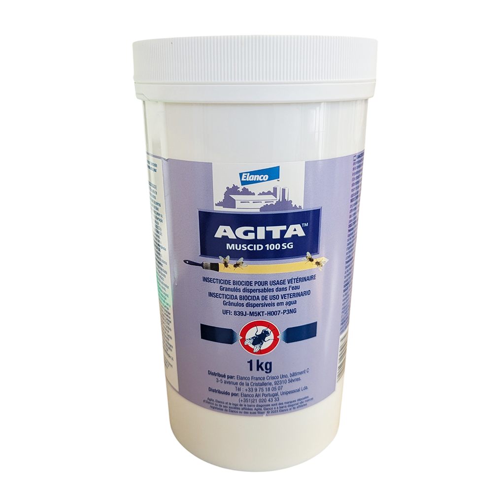 Pot Agita Muscid 100 SG 1kg Elanco insecticide mouches granulés.