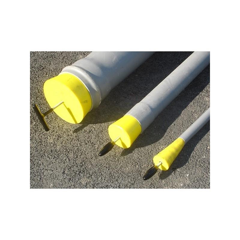 Obturateur conique jaune en polyuréthane Ø 92mm avec poignée noire de manutention.