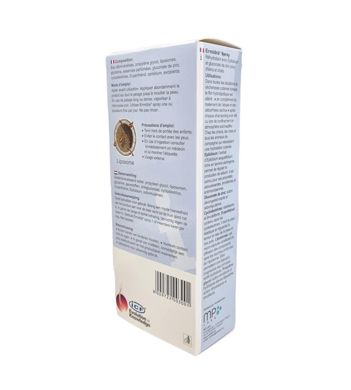 Spray Ermidra NF 300ml réhydratant peau sèche chien et chat ICF.