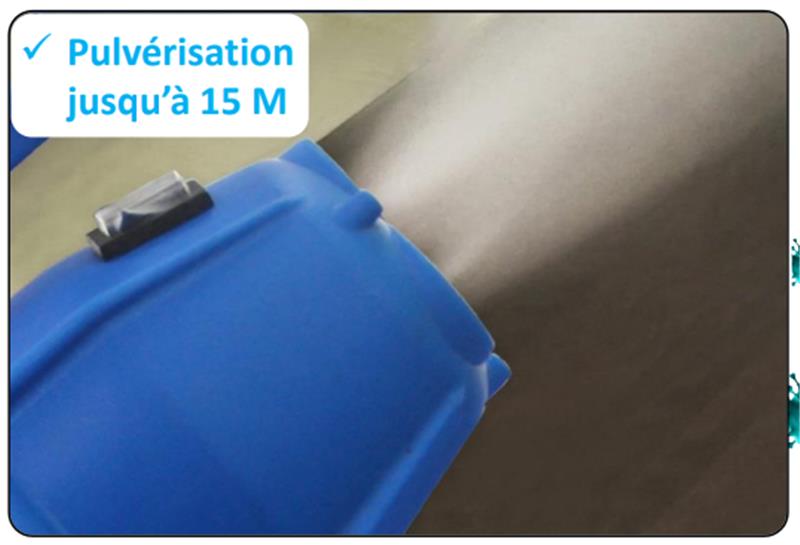 Nébuliseur électrique COMBATTOR bleu et blanc à 3 têtes pour désinfection ULV.