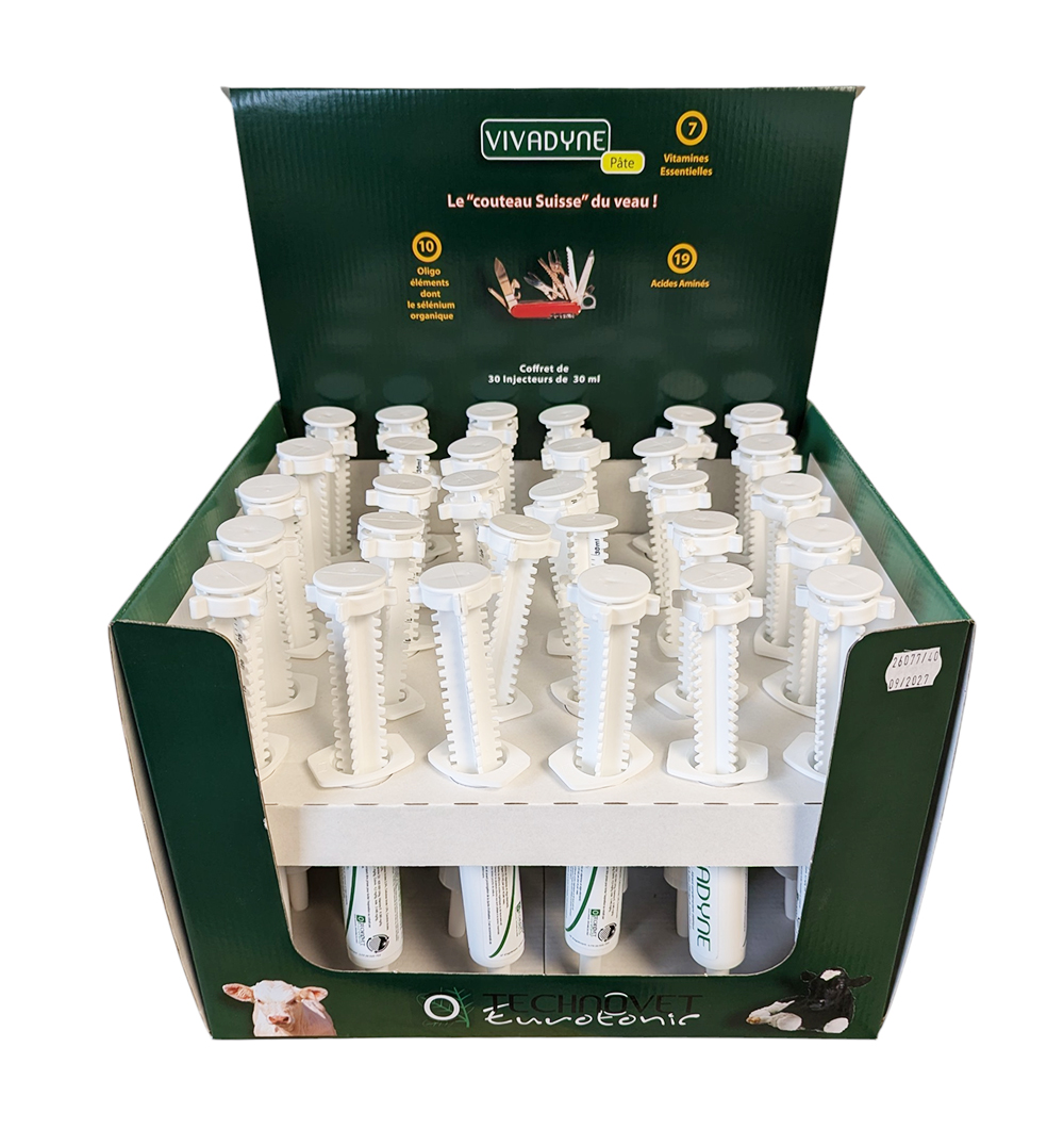 Vivadyne Pâte Seringue 30x30ml – stimulant ruminal et énergisant pour bovins Savetis