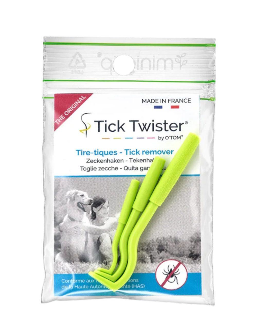 Lot de 3 crochets tire-tique verts retrait sans douleur chien chat humain.