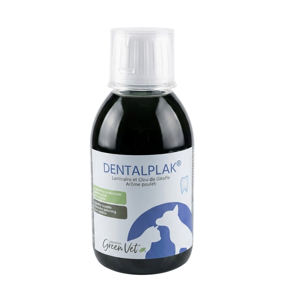 Dentalplak 250 ml GreenVet – solution dentaire anti-plaque à diluer pour chiens et chats.