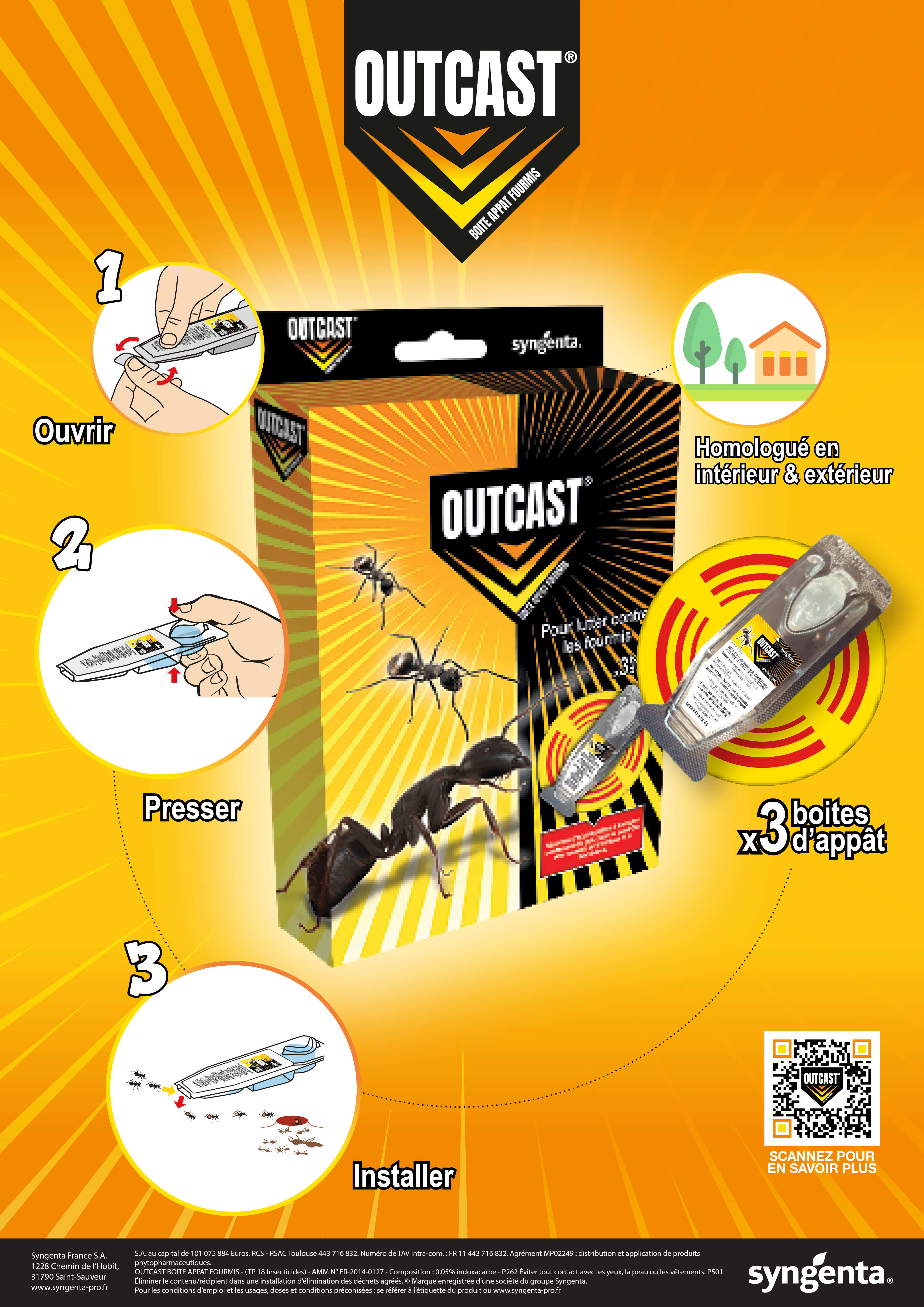 Boîte appât fourmis OUTCAST Syngenta piège gel sécurisé anti-fourmilière.