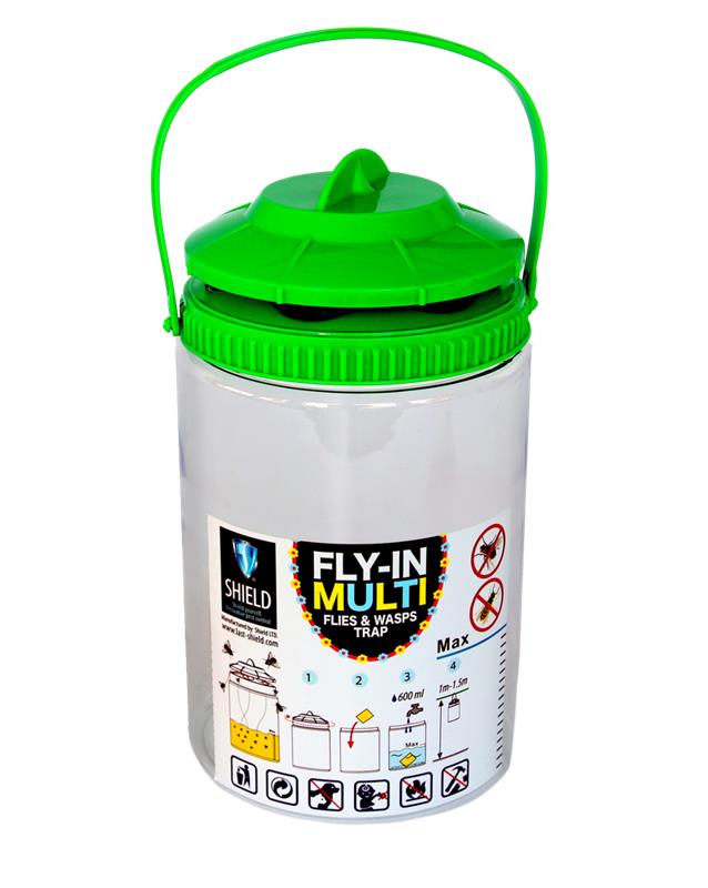 Piège à mouches et guêpes Fly-In MULTI Shield réutilisable et inodore pour jardin.