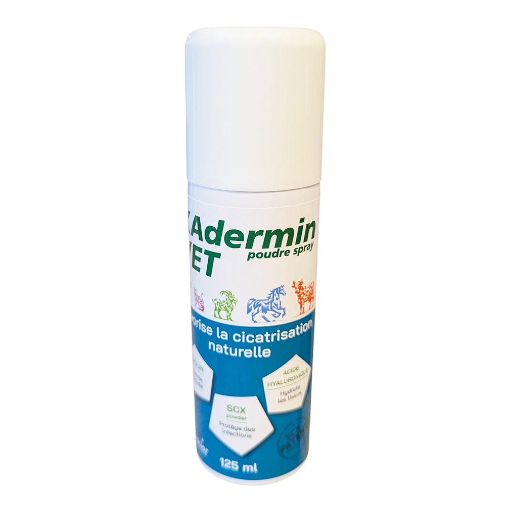 Kadermin Vet Poudre Spray 125 ml – soin cicatrisant naturel au kaolin et miel pour la peau des chiens, chats et chevaux.