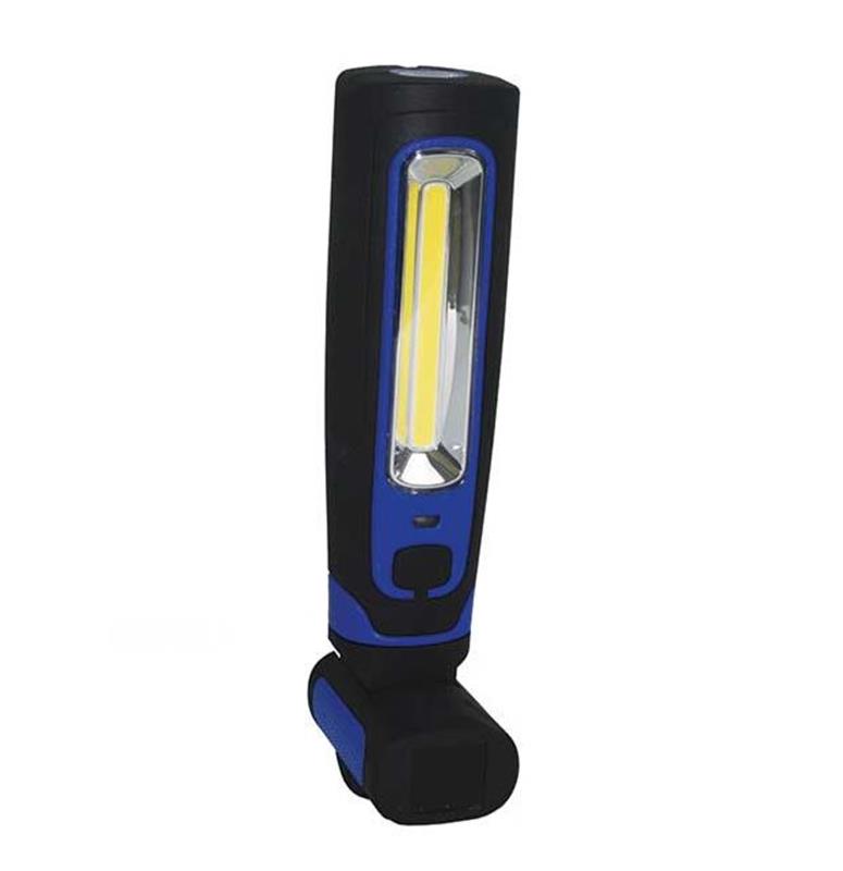 Lampe de travail LED COB 360 degrés bleue et noire magnétique avec crochet.