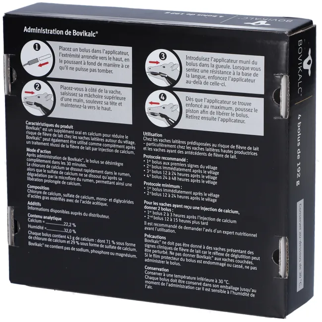 Boîte de 4 bolus BOVIKALC Boehringer Ingelheim, calcium oral pour prévention fièvre vitulaire vache.