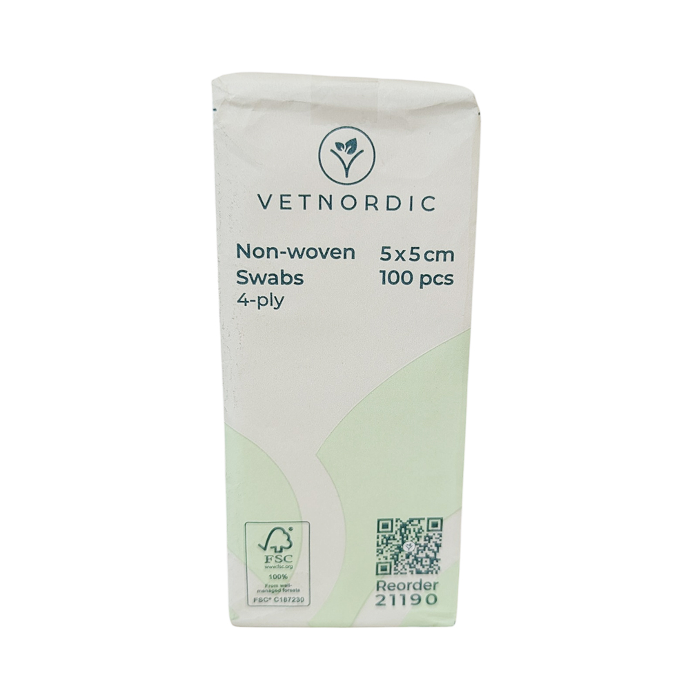 Compresse non tissée 5x5 cm 4 plis mélange viscose polyester paquet de 100.